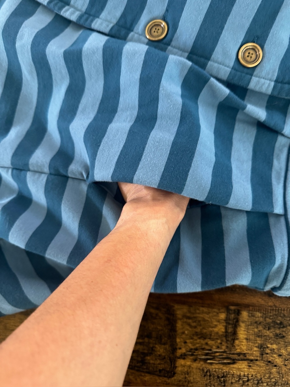 Matilda Jane Jacket Womens M Blue Striped Button Front Long Cardigan Coat - Picture 10 of 13